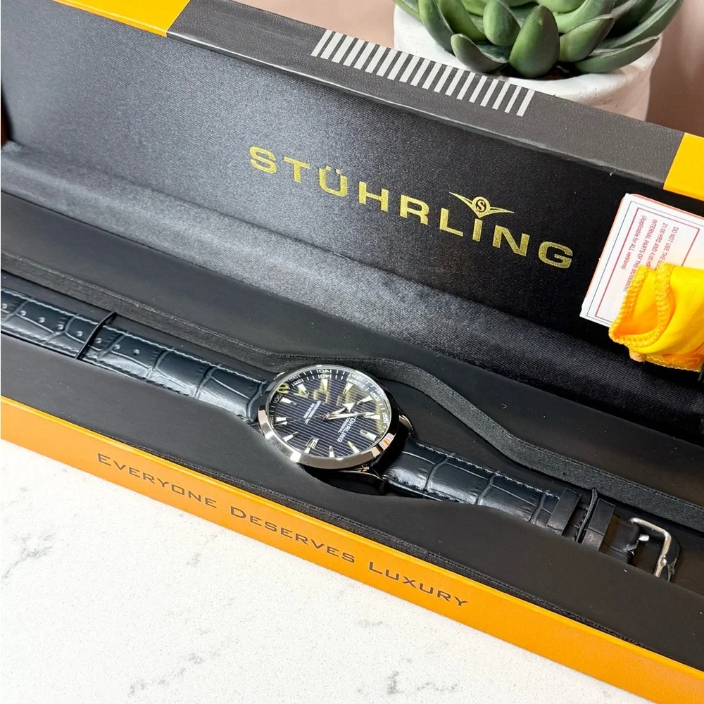 Stuhrling Men’s Forte 3953 Quartz 42mm Classic Blue Leather Watch